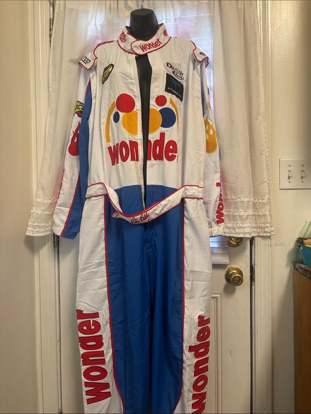 Unisex Ricky Bobby  NASCAR  Racing jumpsuit Costume - White ,red & Blue